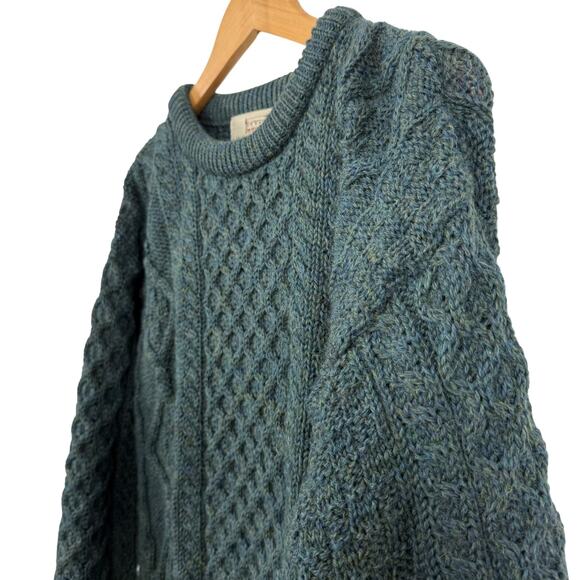 Aran Sweater Market Fisherman Dark Green Cable Knit Ireland Made Sweater sz M - Picture 10 of 16